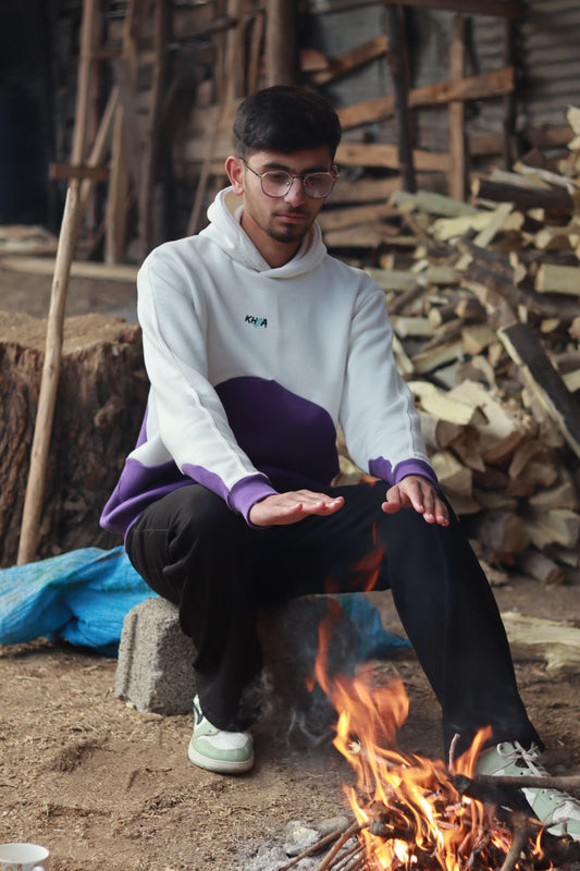 White & Purple Color Hoodie | Cozy Winter Streetwear