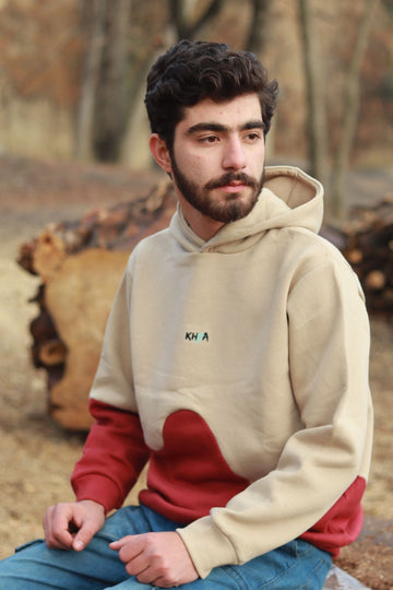 Beige & Maroon Color Hoodie | Cozy Winter Streetwear