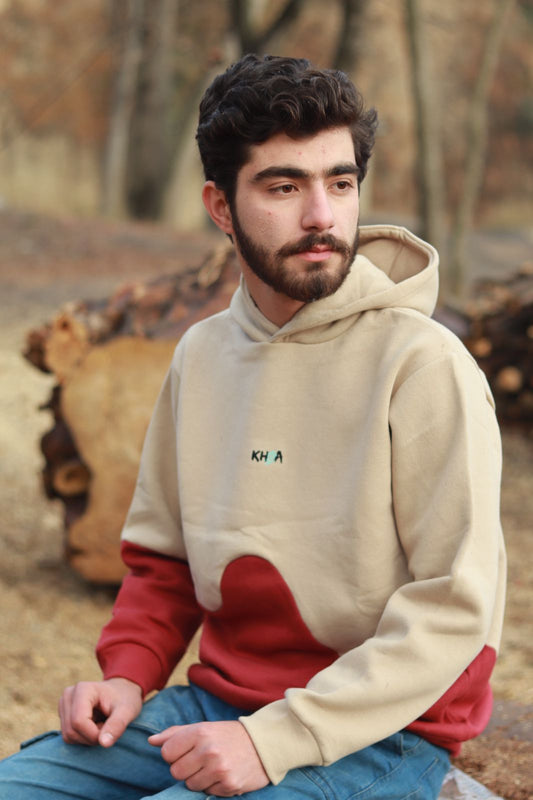 Beige & Maroon Color Hoodie | Cozy Winter Streetwear