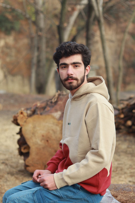 Beige & Maroon Color Hoodie | Cozy Winter Streetwear